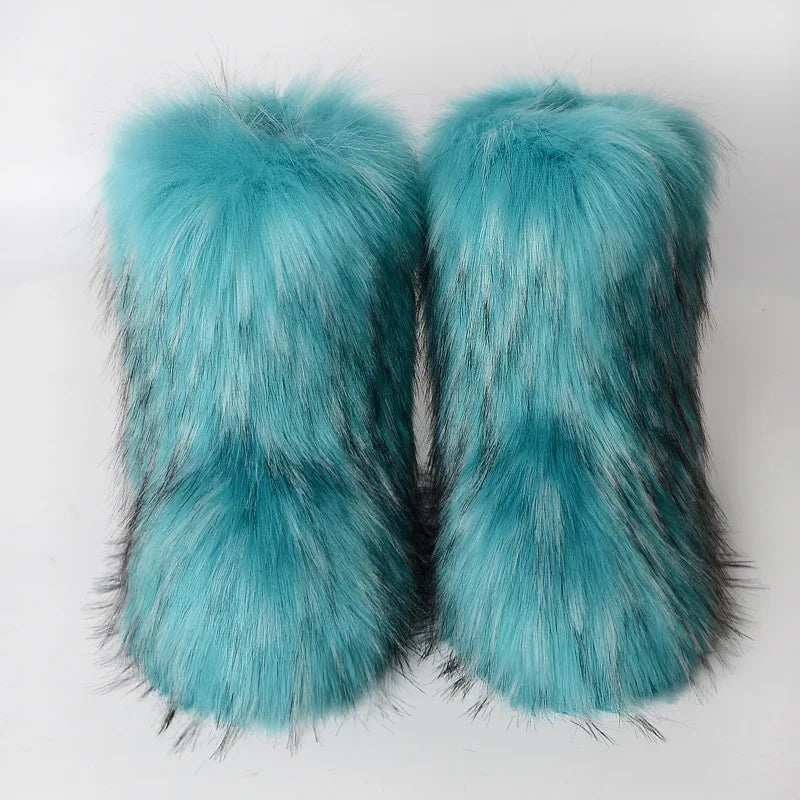 Bottes de neige d'hiver pour femmes en plein air de luxe fourrure fausse fourrure de renard bottes femme en peluche chaud plate-forme chaussures nouvelle mode Bottes grande taille 46