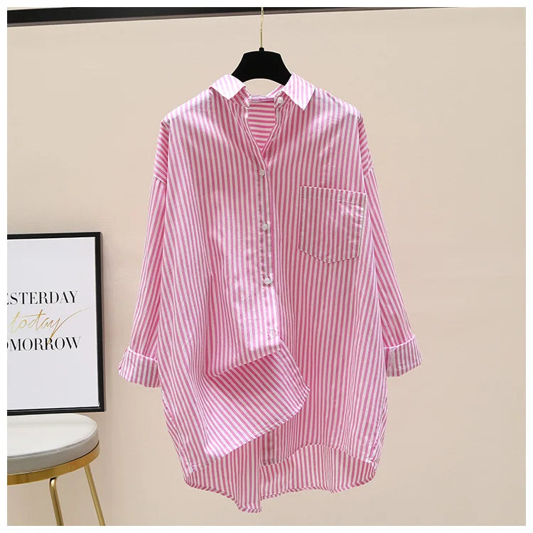 Chemise rayée femmes chemises été automne mode femme bureau dame chemisier ample à manches longues Protection solaire hauts chemises décontractées
