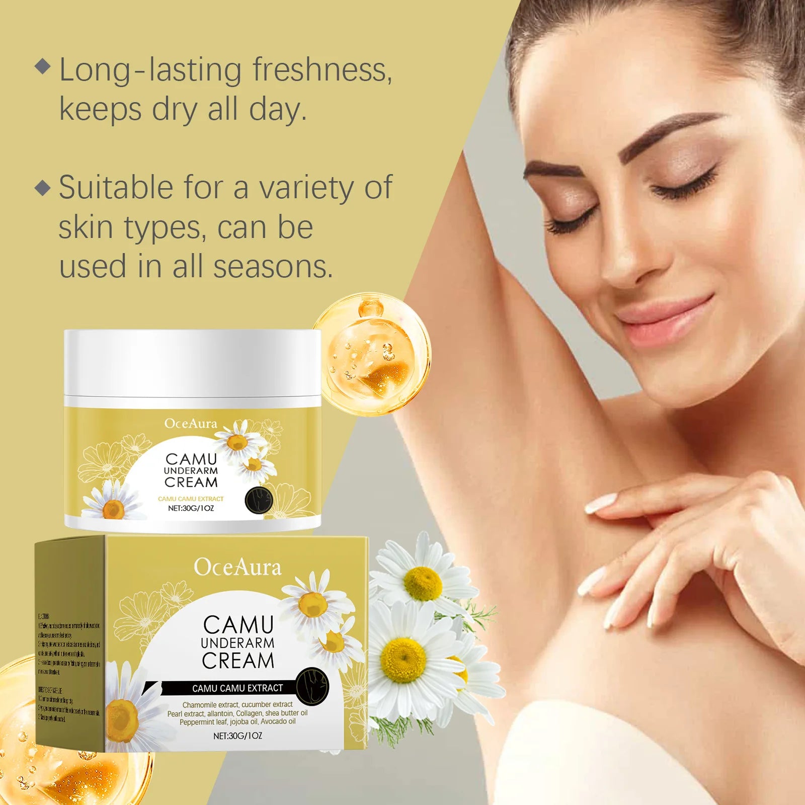 Crème déodorante pour les aisselles, prévient les odeurs corporelles, sueur, odeur des aisselles, propre, frais, garde sèche, fraîche, non irritante