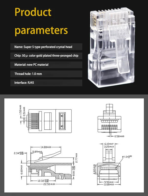 Connecteurs de passage RJ45 CAT6 CAT5e, 100 pièces/lot, extrémité en cristal plaquée or, sertissage 8P8C, prise modulaire de réseau Ethernet Standard UTP