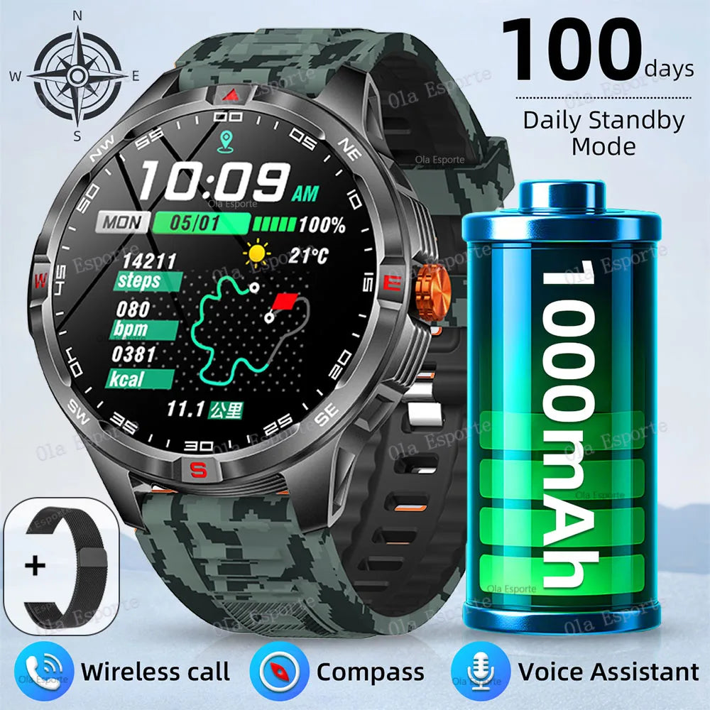 Montre intelligente 2025 boussole étanche surveillance de la santé et du sommeil grande capacité de batterie plus de 100 Modes de Sport hommes femmes Smartwatch en plein air