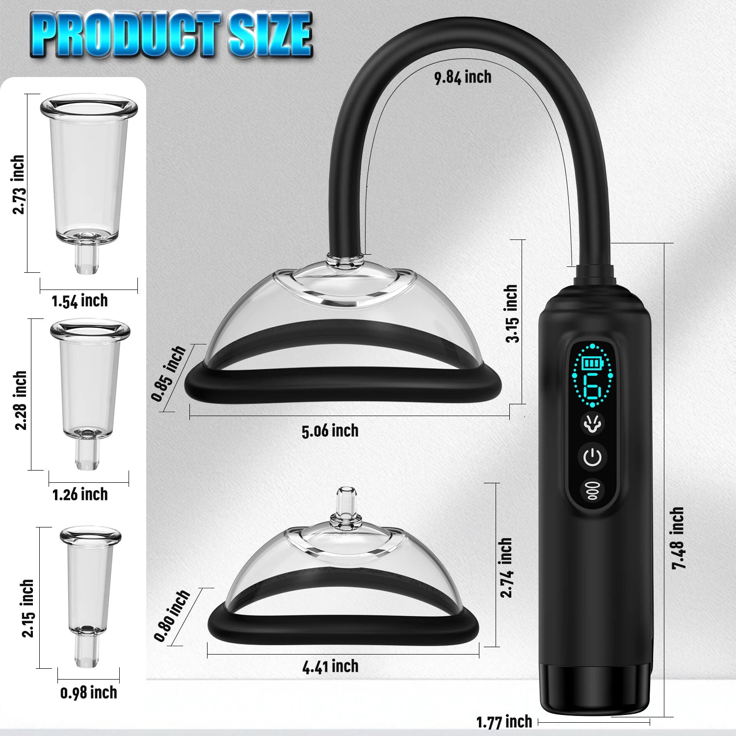 Electric BDSM suction pump for women, vibrating pussy pump, vacuum suction toys, BDSM sex pump, 7 suction cups, clitoral and nipple suction cup.