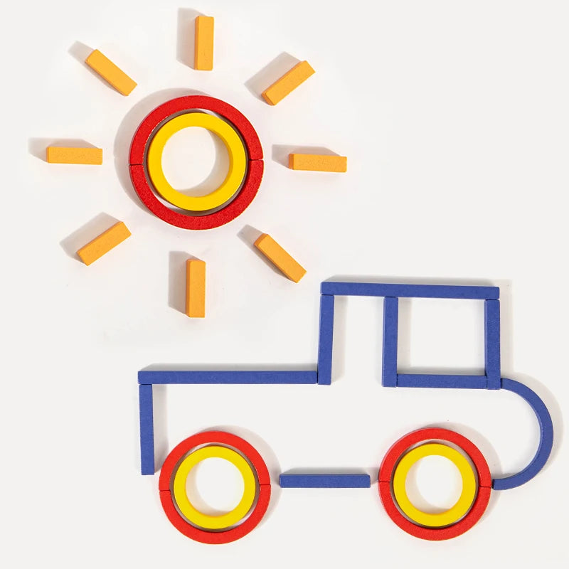 Bâtons et anneaux créatifs en bois, Puzzle, jeu d'intelligence, jouets éducatifs Montessori pour enfants de 3 ans