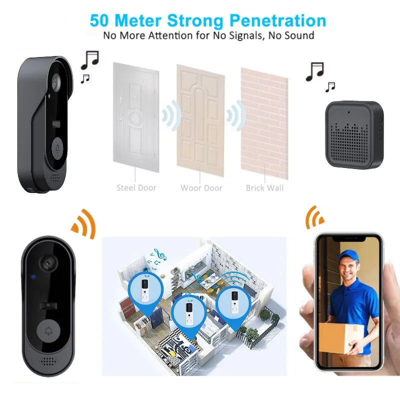 Tuya sonnette avec caméra sans fil Bundle vidéo sonnette WIFI HD téléphone extérieur porte cloche caméra sécurité vidéo interphone IR nuit