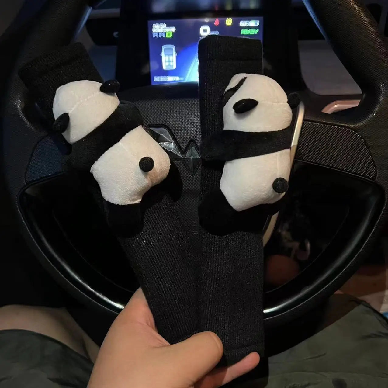 Ceinture de sécurité Automobile, décoration Panda de dessin animé, coussin d'épaule en peluche, accessoires automobiles, décorations de voiture
