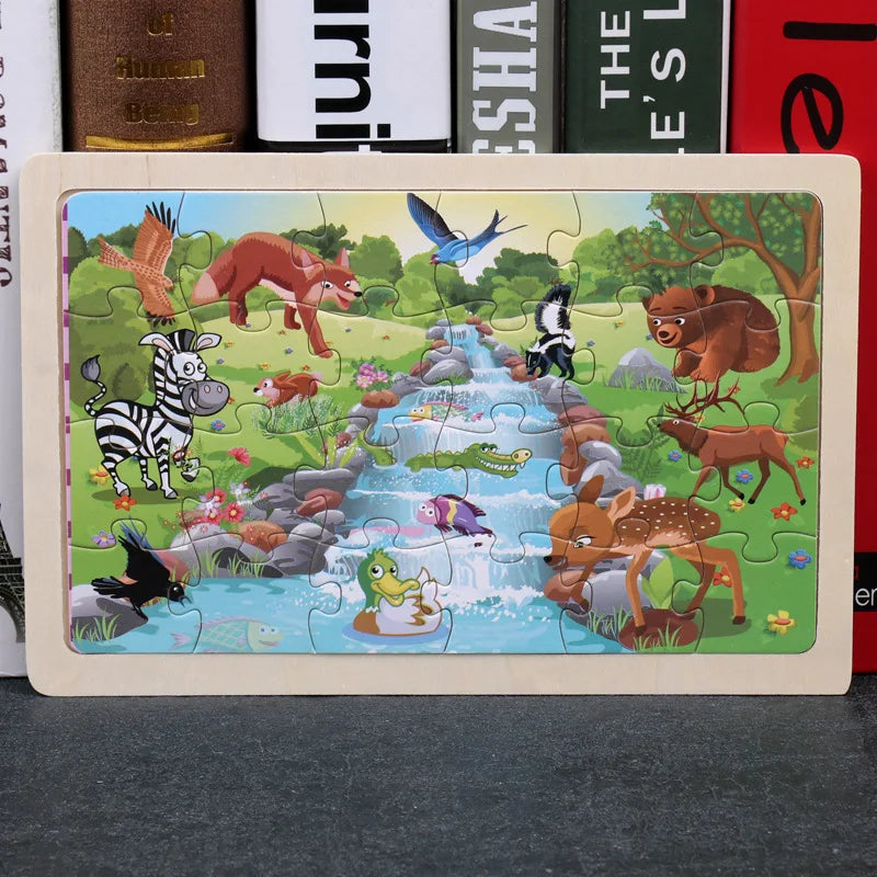 Nouveau 24 pièces Puzzles en bois enfants dessin animé Animal bois Puzzle jouets d'apprentissage éducatif précoce pour enfants cadeau