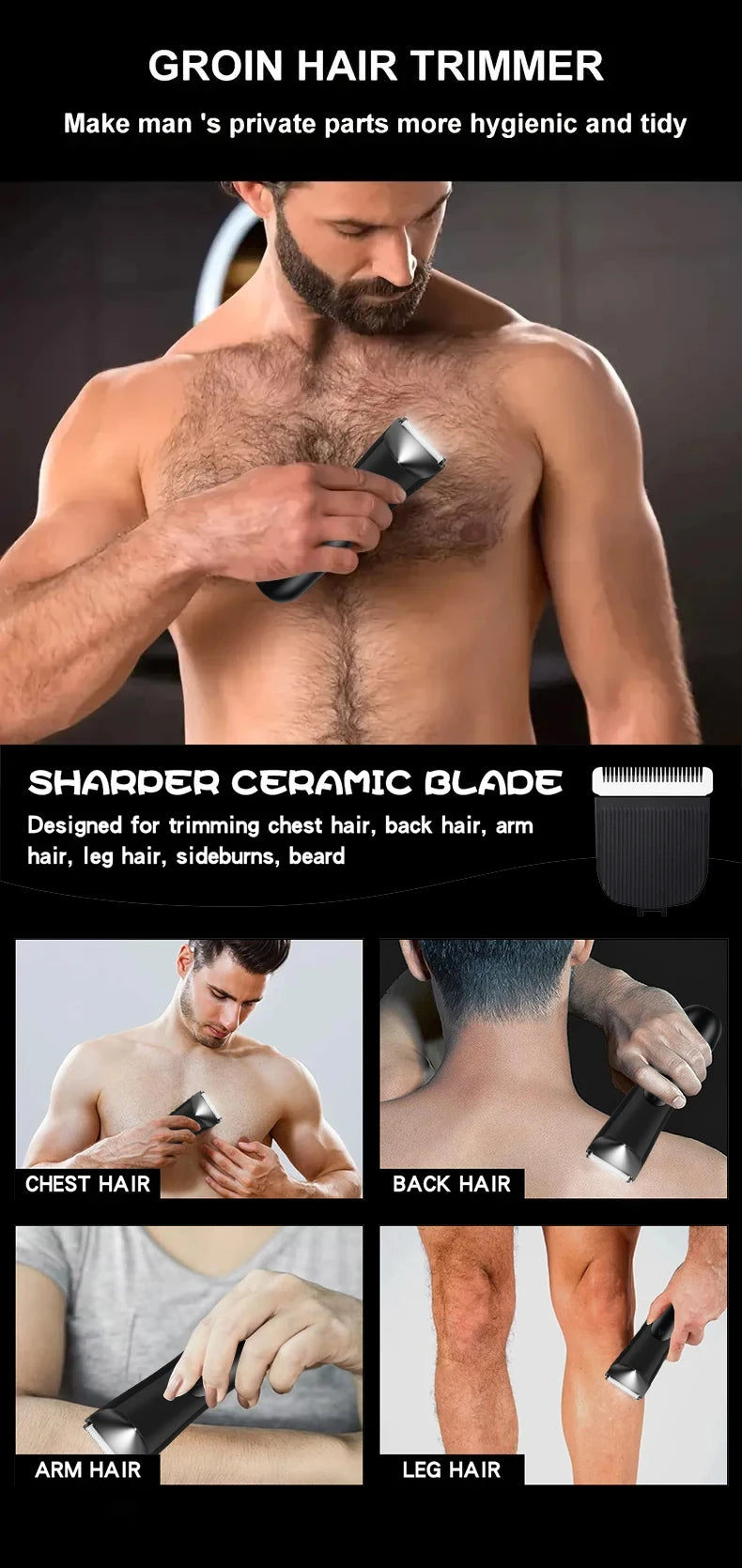 Tondeuse à cheveux pour hommes, tondeuse à boules électrique, comprend 2 accessoires de protection, tête de lame en céramique, rasoir humide et sec