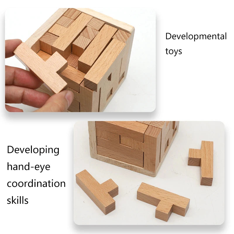 Puzzles 3D en bois avec 25 blocs en forme de T, jouets classiques Luban Lock Cube, jeu intellectuel pour enfants et adultes