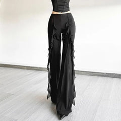 Women's high-waisted bootcut trousers, retro style, ruffled seams, with a sense of design, slimming trousers