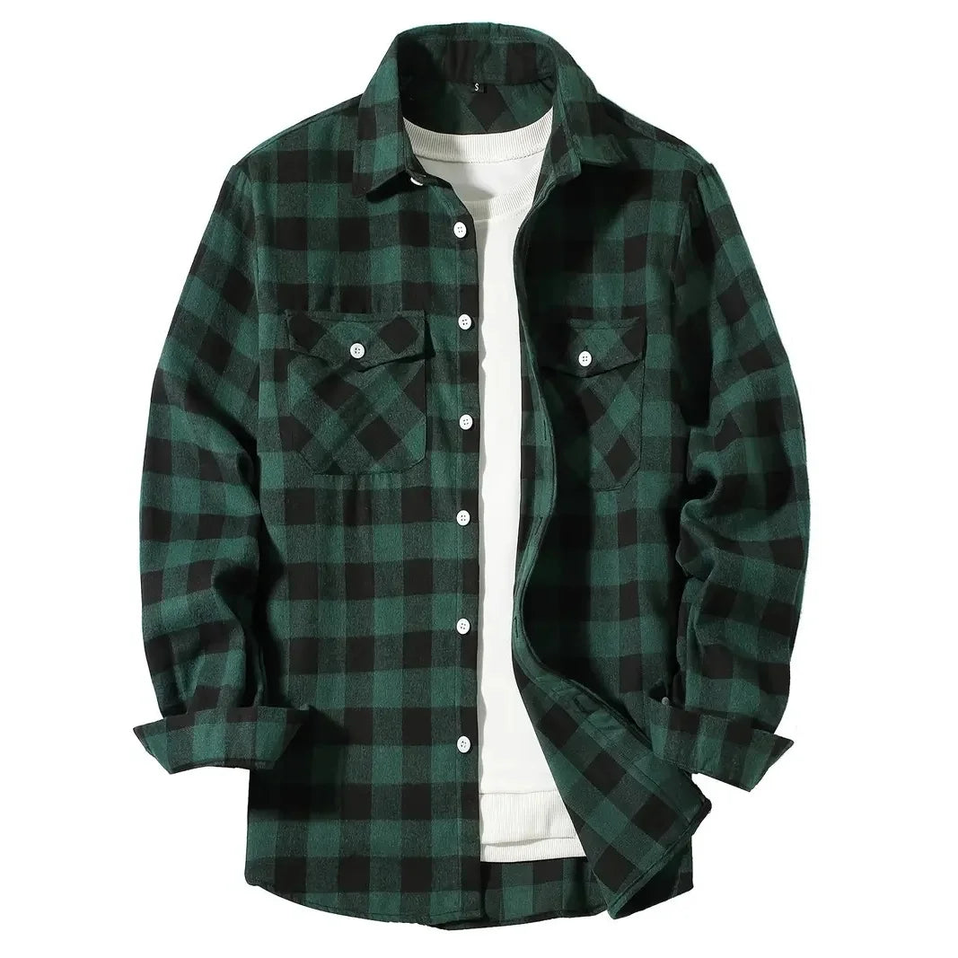 Chemises pour hommes simple boutonnage classique Plaid intelligent décontracté chemise en flanelle à manches longues poitrine deux poches conception printemps automne hommes hauts