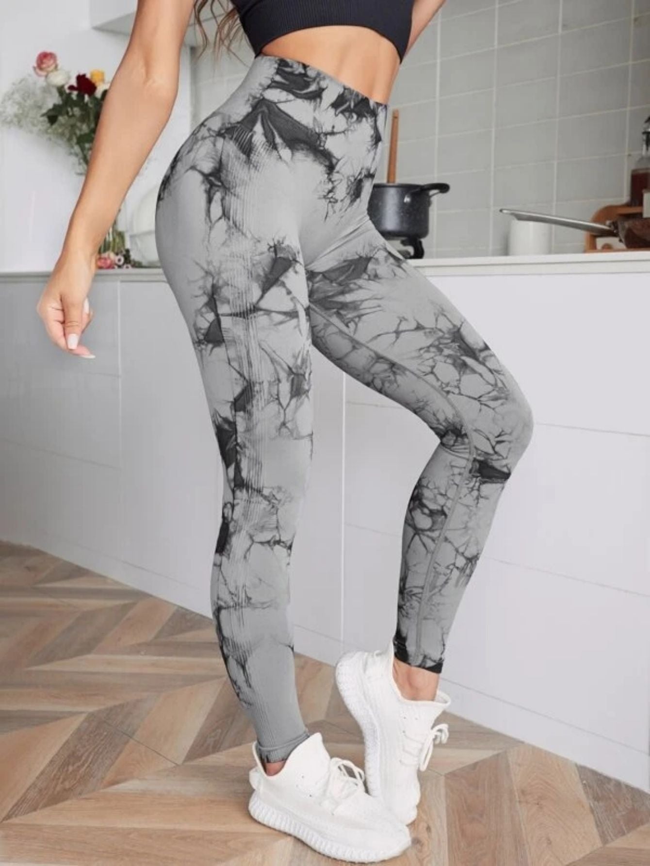 Leggings taille haute sans couture pour femmes, teinture par nouage, Fitness, sport, course à pied, pantalons de Yoga, levage des hanches, collants tricotés élastiques