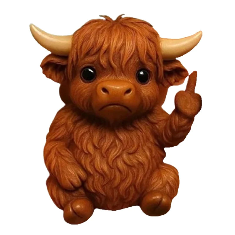 Funny Middle Finger Animal Statue, Mini Dog and Cat Figurine, Resin Desk Ornament, Highland Cattle Frog Sculpture for Office and Home