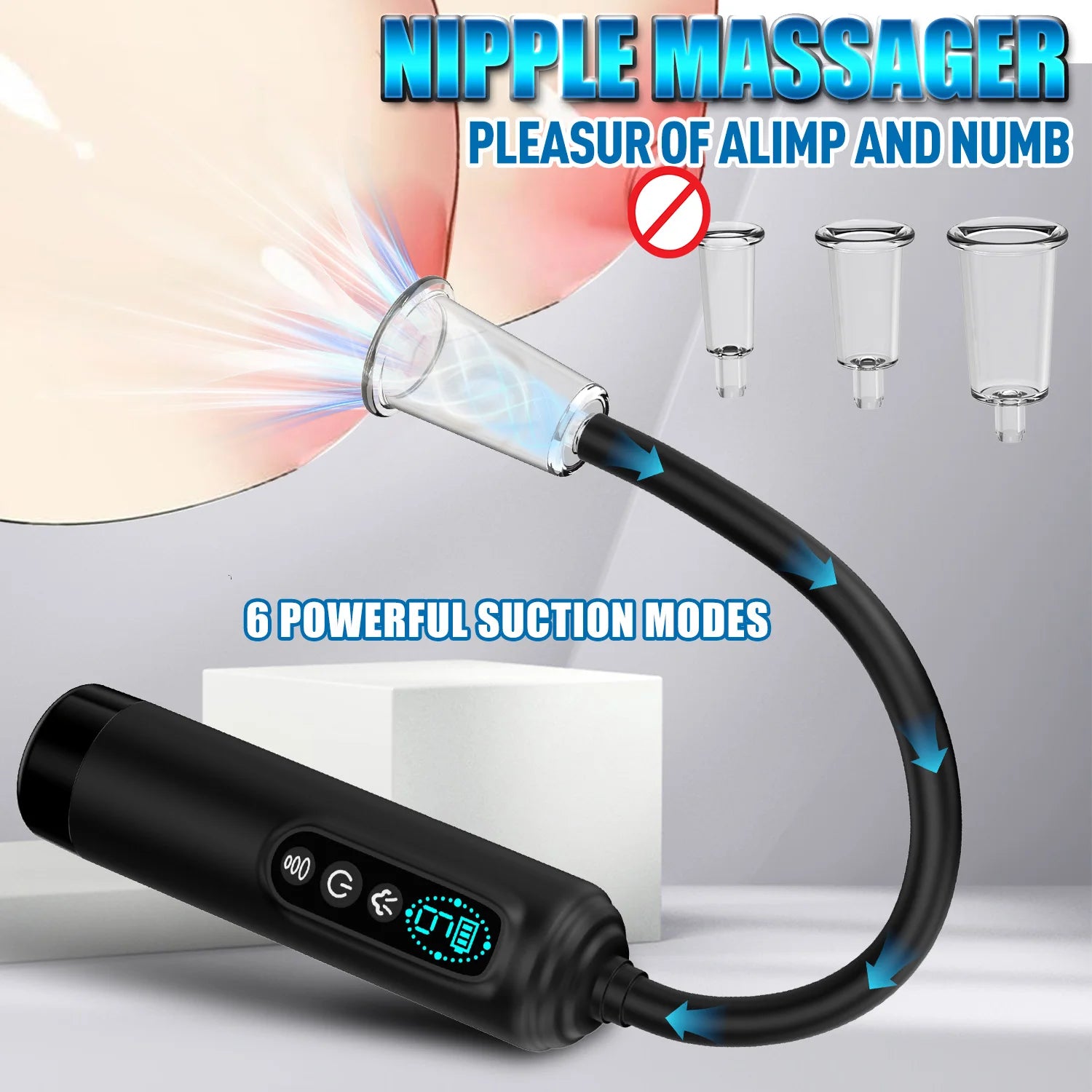 Electric BDSM suction pump for women, vibrating pussy pump, vacuum suction toy, vaginal sex pump, 7 suction cups, clitoral and nipple suction cup.