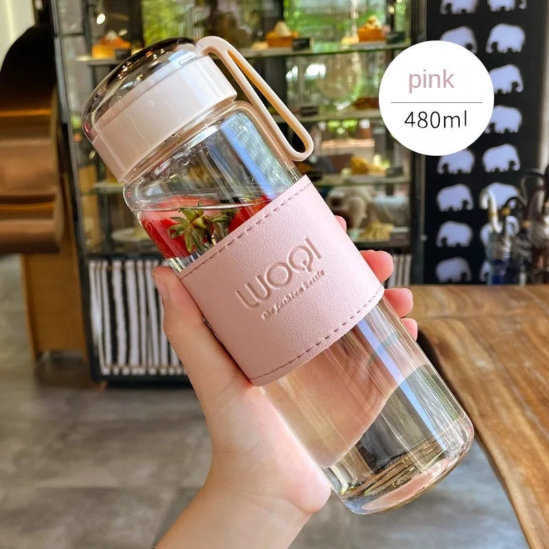 Bouteille en verre Portable de 340ML et 480ML, mignonne, résistante à la chaleur, pour boire de l'eau froide, du jus de thé, avec couvercle à vis, filet filtrant facile à transporter