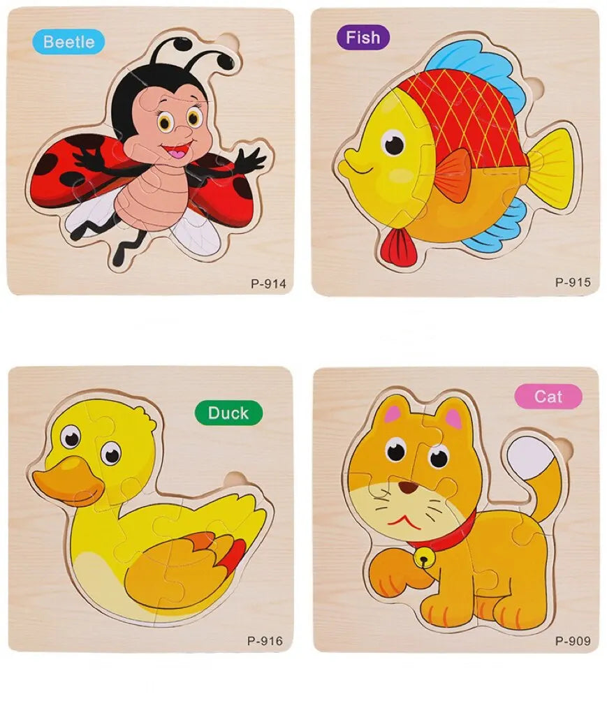 3 PCs couleur aléatoire Puzzle 3D jouets éducation précoce en bois Cartoon Animal Puzzle Puzzle infantile Puzzle Conseil jouets