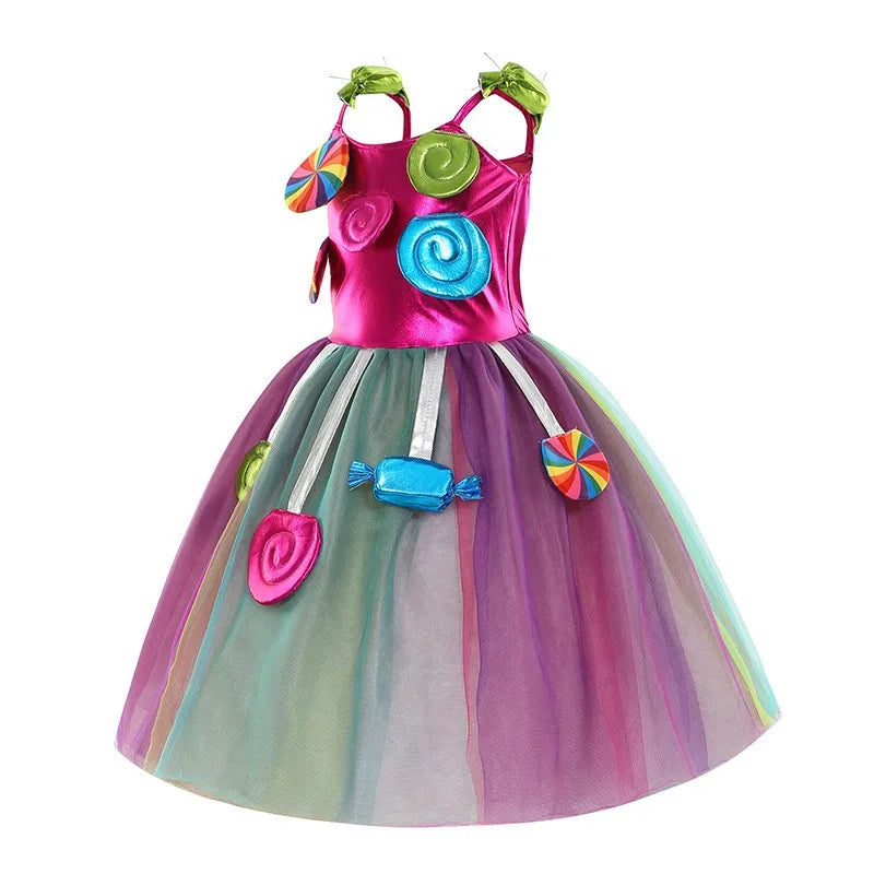 Robe sucette sucette pour filles, costume de carnaval, costume d'anniversaire pour petits enfants, tutu arc-en-ciel de paupières, vêtements de mariage pour enfants, bonbons doux, nouveau