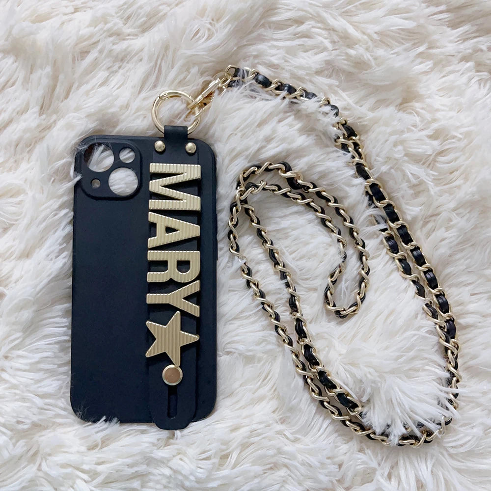 Funda Personalizadas nom étui avec sangle et chaîne coque de téléphone pour iPhone 15 11 12 17 16 13Pro Max 14 pro max couverture personnalisée