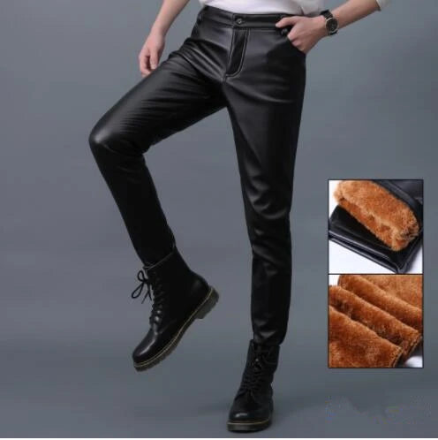Pantalon en cuir PU pour hommes, Slim, à la mode, rouge, bleu, noir, gris, blanc, nouvelle collection 2024