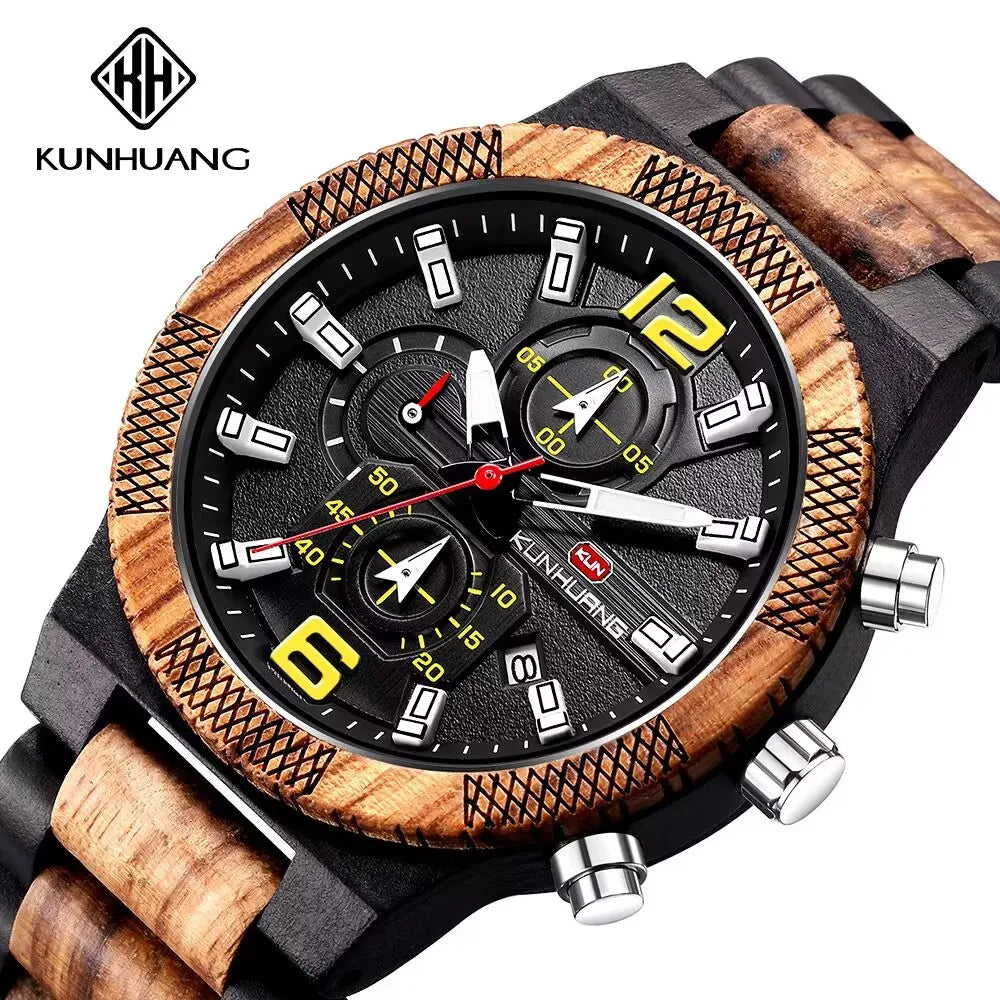 Montres en bois pour hommes montre en bois multi-fonction lumineuse de luxe montre rétro à Quartz pour hommes montres de Sport de mode Relogio