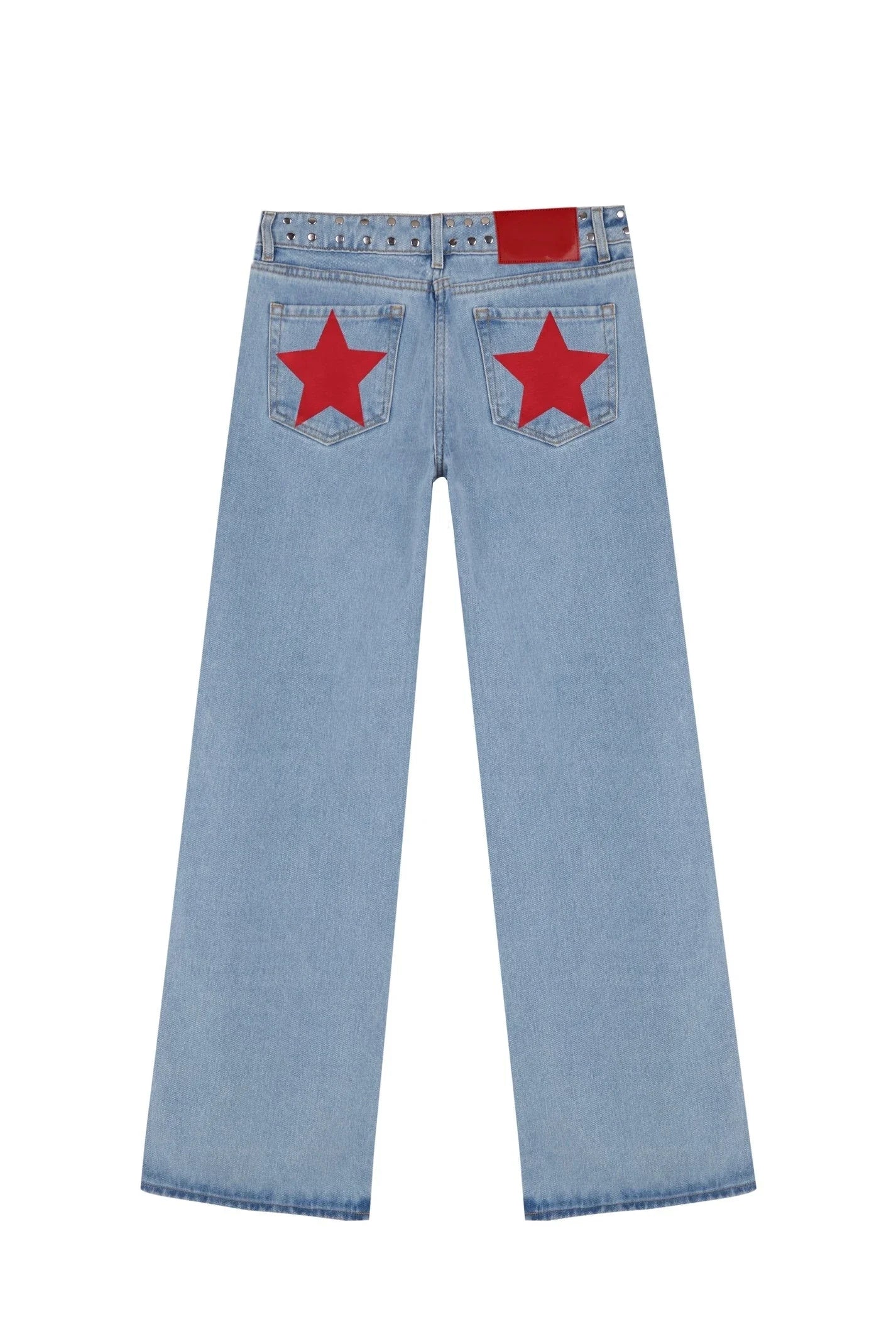 Spanish street fashion ONE DILEMMA Style Rivet five-pointed star pattern white jeans women's autumn straight slim pants