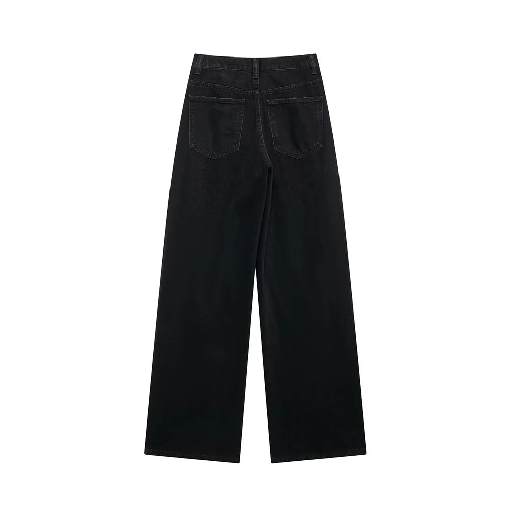 Jeans asymétriques à taille haute et à jambes larges pour femmes nouveaux modèles de base mode polyvalente pantalons droits pantalons
