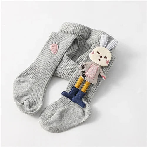 Knitted tights for girls, solid color children's tights, cartoon rabbit design, soft cotton, children's tights, autumn/winter, sizes 1-7T, pants, new