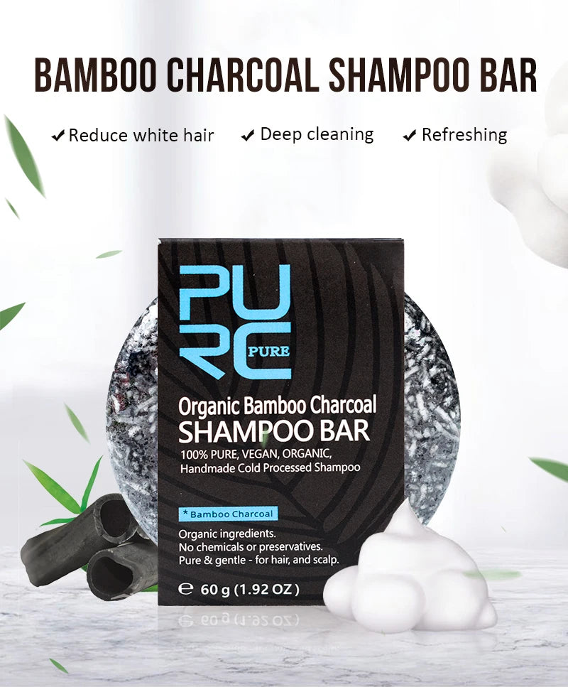 PURC-Shampoing en Polygonum pour Cheveux Gris et Blanc, Barre de Traitement du Cuir oral elu, au Charbon de Bambou de Regina, Solide, 60g