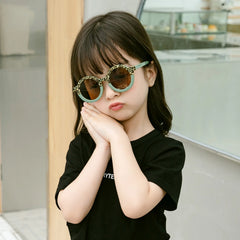 Lunettes de soleil rondes pour enfants, design de dessin animé mignon, léopard, Double couleur, Vintage, Protection UV, classique, pour filles et garçons