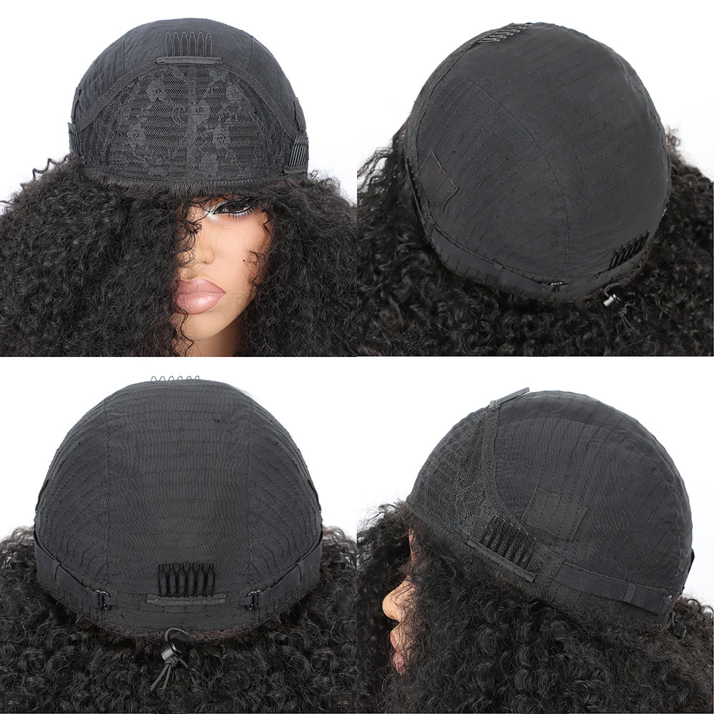 Crépus bouclés rabat sur perruque de cheveux humains demi perruques 250 densité 3 en 1 sans couture débutant amical sans colle porter et aller perruque bouclée
