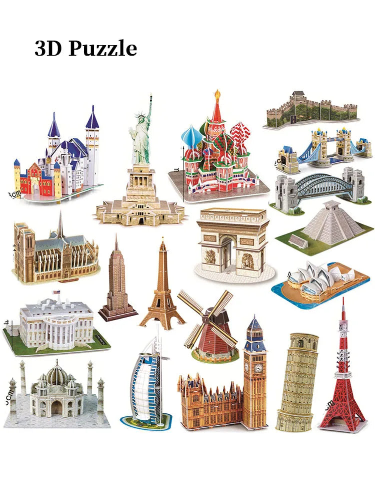 Jouets éducatifs Puzzles 3D jouets enfants développement intellectuel mondes Construction de bâtiments célèbres Puzzles 3D jouet