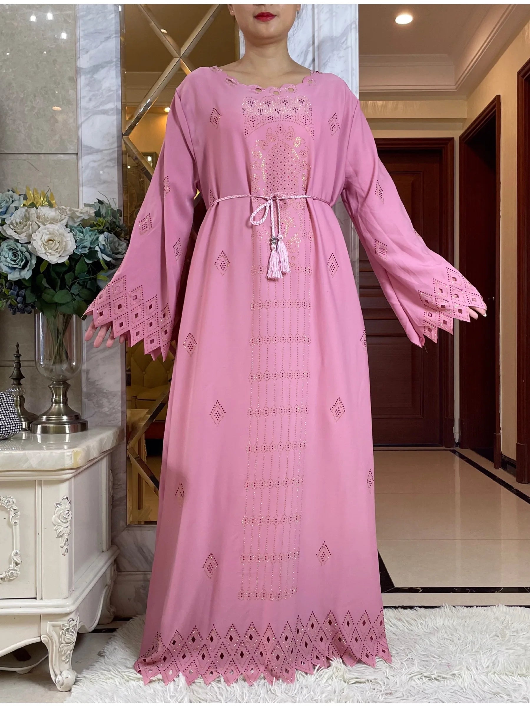 2024 mode diamants conception creuse Abaya Ramadan Eid fermé longue Abaya dubaï femmes robe musulmane modeste vêtements islamiques