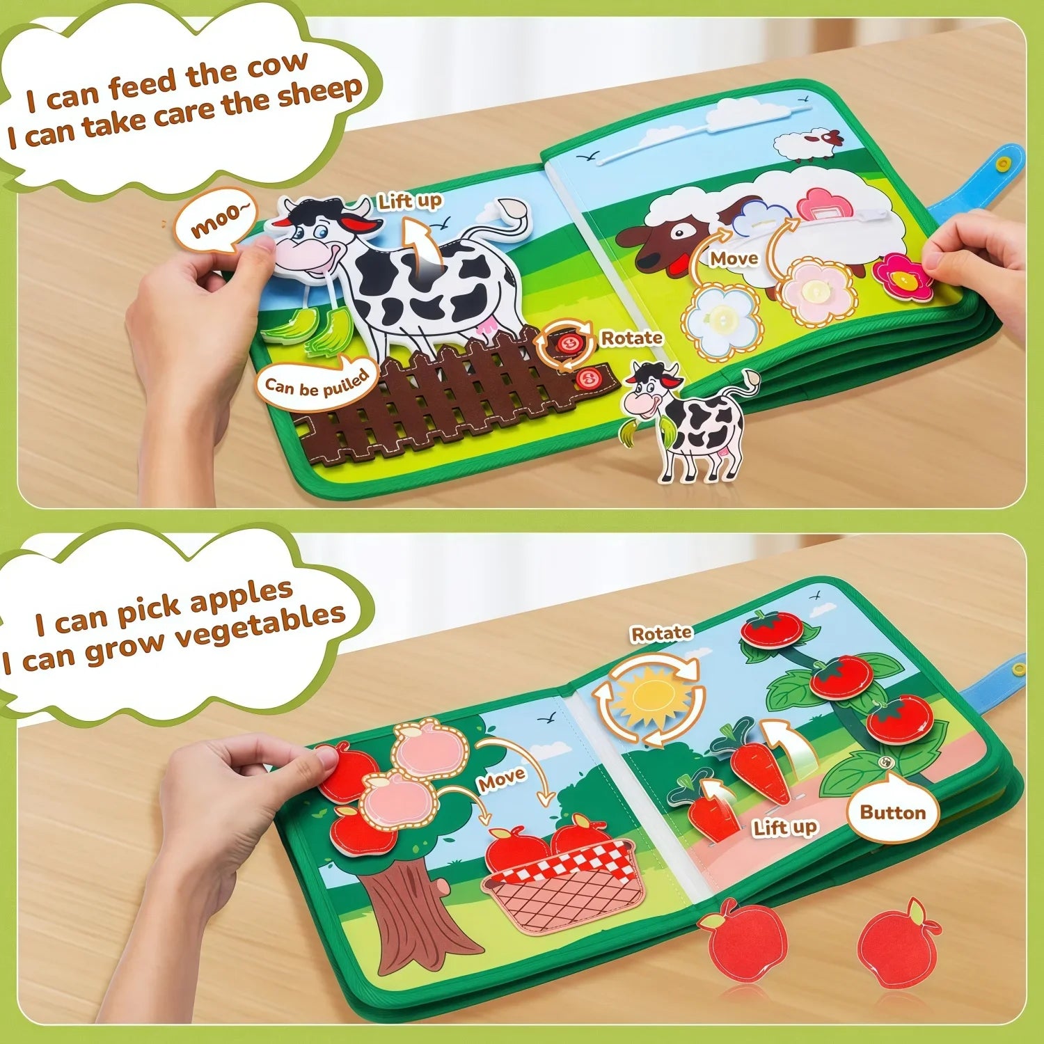 Livre silencieux Montessori – Jouet d'activité pour animaux de ferme avec conte pour les tout-petits, apprentissage précoce des motricité fine