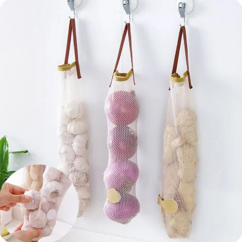 Sac de rangement réutilisable pour fruits de cuisine, sacs d'épicerie, fourre-tout en maille, organisateur d'oignons