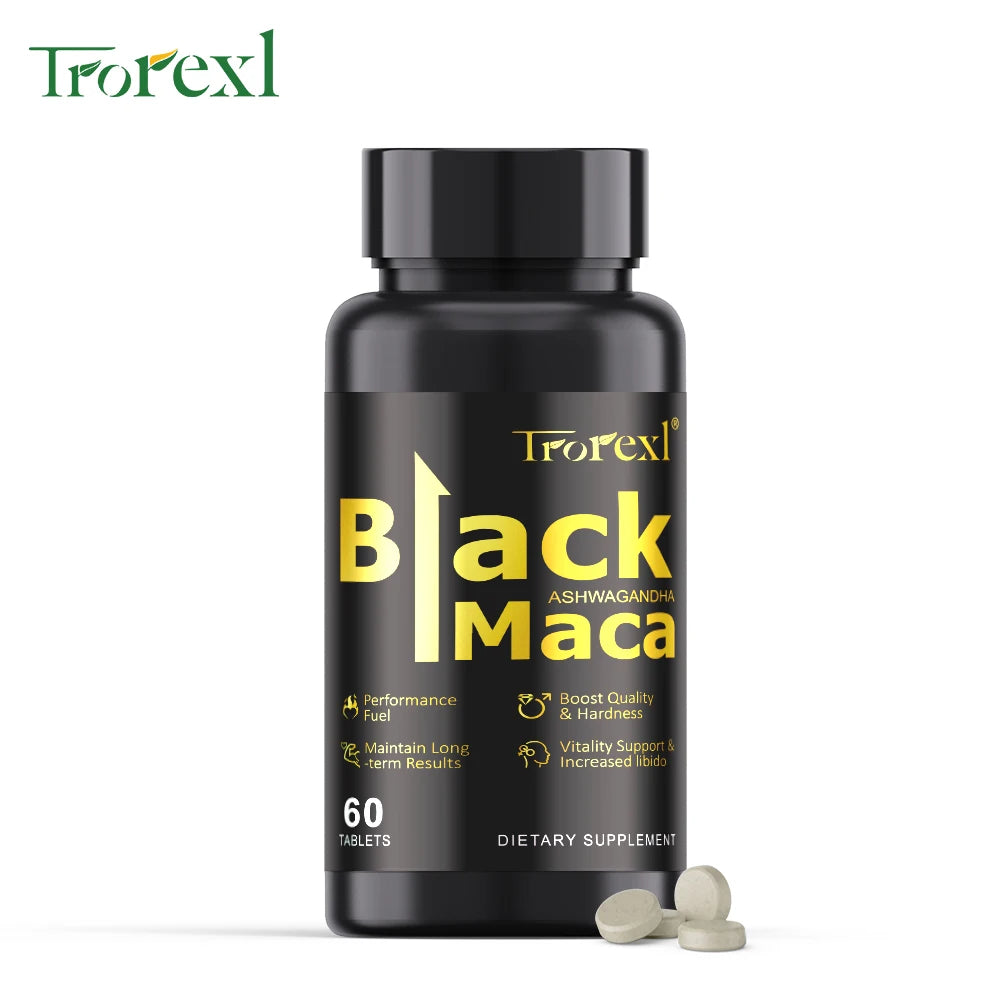 Pilules de Maca noires biologiques, 60 comprimés pour hommes, supplément améliorant, améliore la taille, l'endurance, favorise l'énergie saine