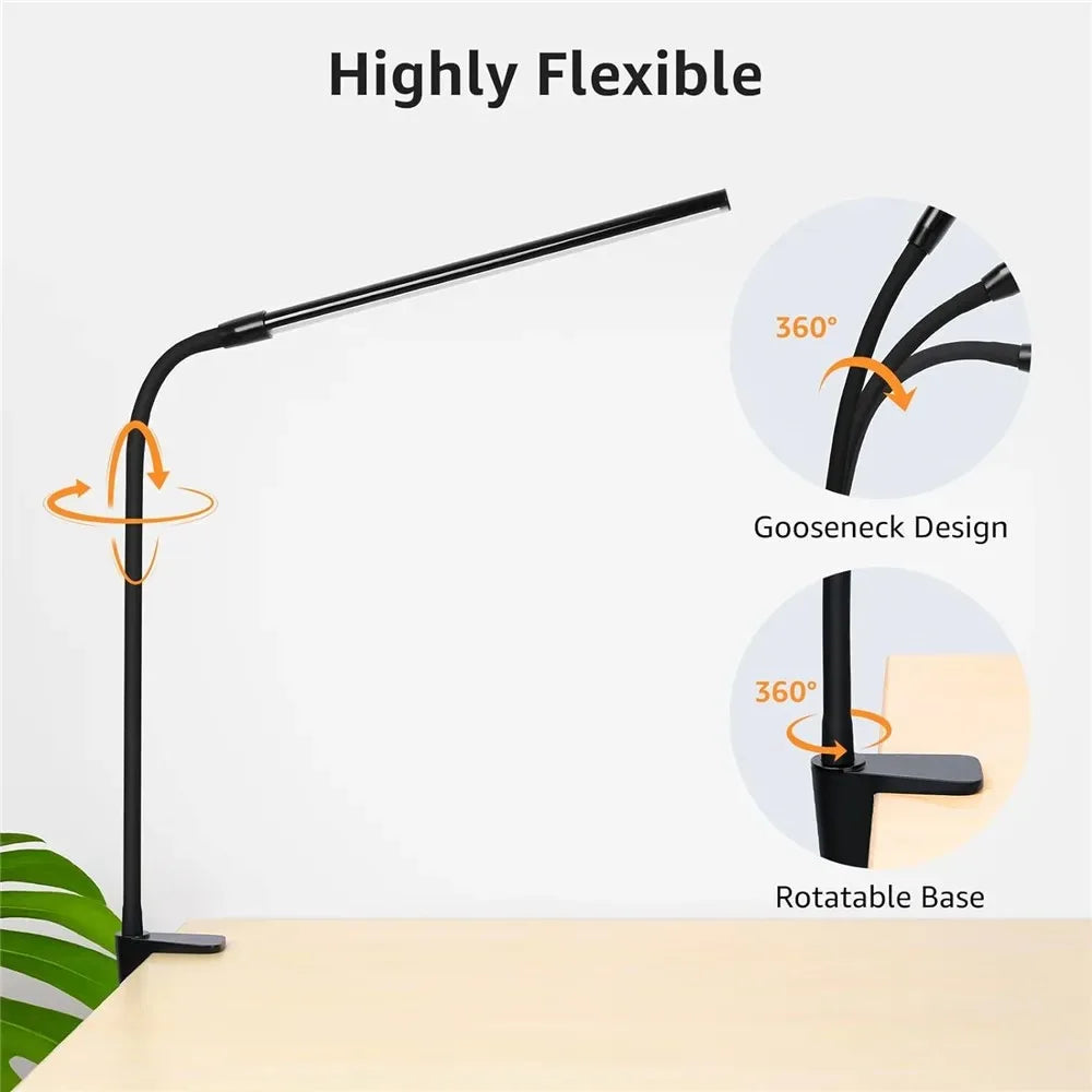 Lampe de bureau Led pour le bureau à domicile, lumière d'architecte de soins oculaires avec pince, lampe à pince de Table pour moniteur d'ordinateur à Double tête, pour la lecture