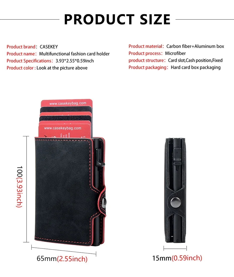 CASEKEY hommes portefeuilles véritable cuir de vache Pop Up affaires porte-carte de crédit RFID blocage mince intelligent portefeuille en Fiber de carbone avec poche