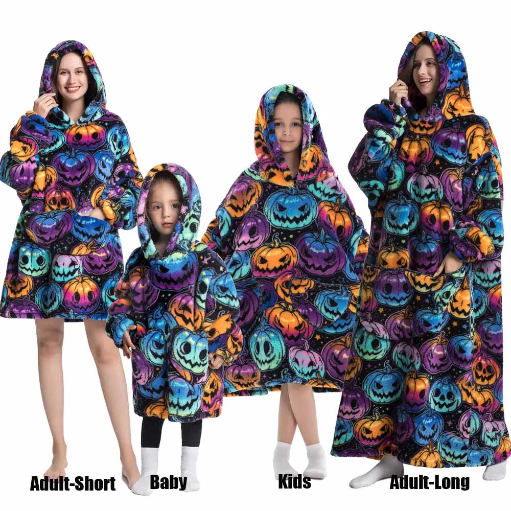 Sweat-shirt à capuche d'hiver pour femmes et hommes, pull polaire géant TV, couverture surdimensionnée avec manches, vêtements citrouille d'halloween pour adultes