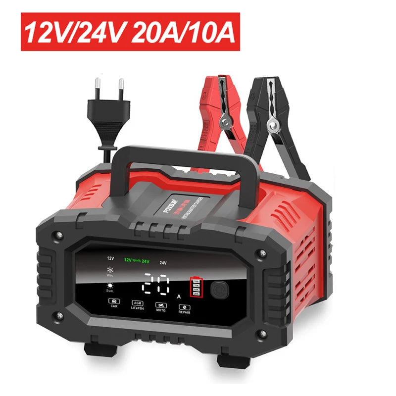 Chargeur de batterie intelligent pour voiture et moto, chargeurs de batterie au lithium, AGM GEL, plomb-acide, veFePO4, 20A, 10A, 12V, 24V