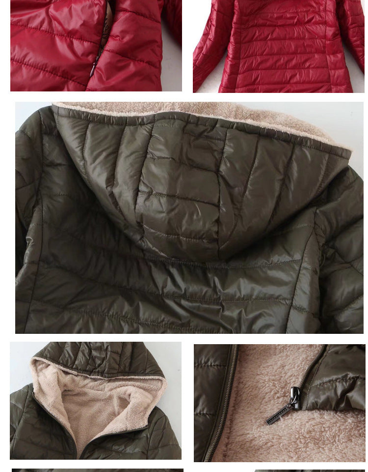 Women's Korean-style mid-length hooded cotton coat, warm lambswool coat and velvet jacket, new autumn and winter 2023 collection