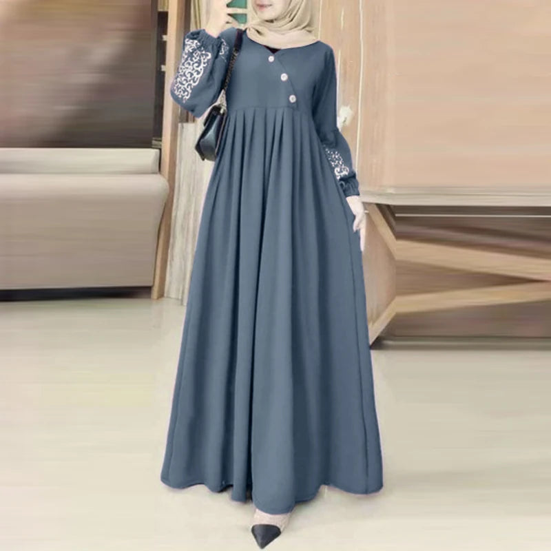 Muslim Hijab Dresses Abaya Eid Mubarek Long Dress 2025 ZANZEA Elegant Women's Long Sleeve Maxi Summer Dress Loose Kaftan Dresses