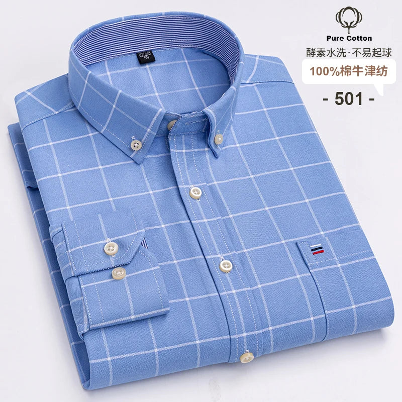 2024 mode hommes travail affaires marque Chemise hommes Plaid coton tenue décontractée chemises coupe ajustée à manches longues boutonné Chemise Homme