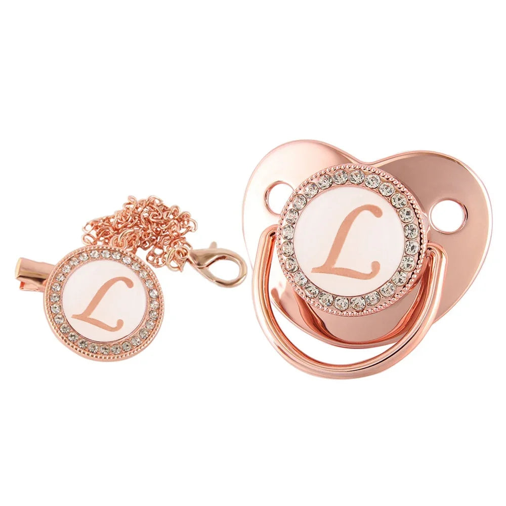 26 lettres bébé attache-sucette or Rose Bling porte-sucette Silicone sucette mamelon factice bébé douche cadeaux