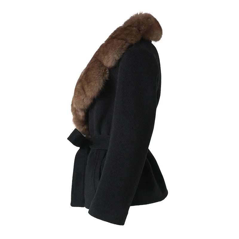 Manteau Long à lacets pour femme, manteau de bureau élégant en laine, fourrure, Patchwork, manches longues, vestes Cardigan amples, nouvelle collection 2025