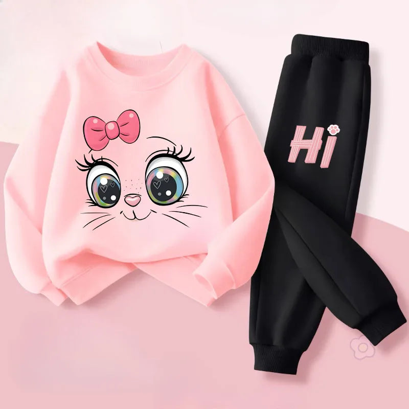Ensembles de sweat à capuche et manches longues pour filles, nouveau Style de printemps, pull, pantalon Long, costume deux pièces, tenues décontractées pour enfants, survêtement pour enfants