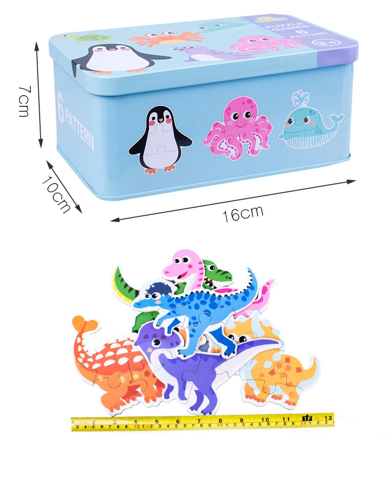 Montessori bébé Puzzle jouets éducatifs pour enfants 2 à 4 ans enfant en bas âge 3D Puzzle en bois enfants boîte de fer jeux de Puzzle jouets
