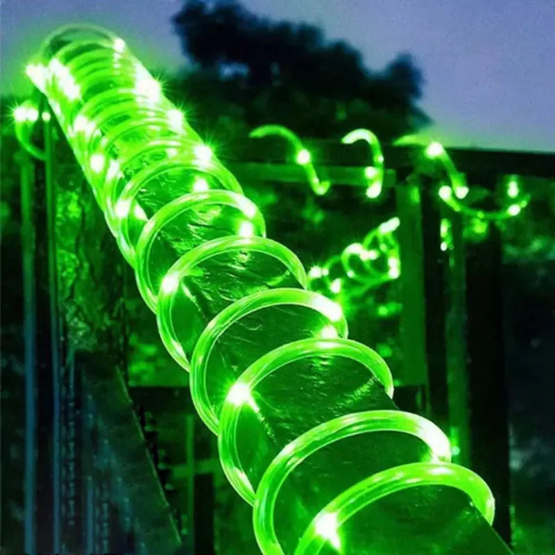 Solar string lights, outdoor tube rope lights, waterproof tube lights for outdoor home, garden, parties, and decorations. LED outdoor lights.