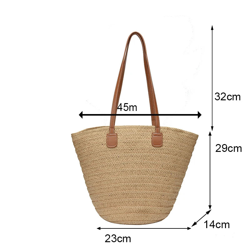 Sac à bandoulière de grande capacité pour femmes, panier tissé en paille d'été, sac à main de luxe de styliste, sac de plage, fourre-tout de shopping Bali