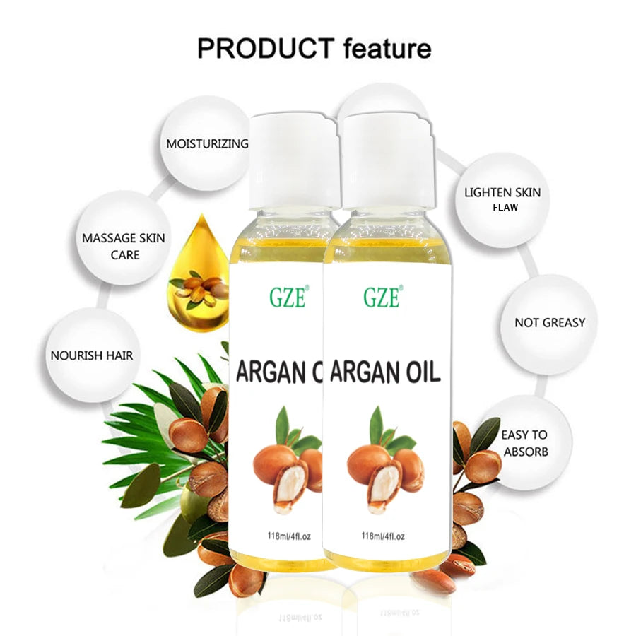 GZE Huile d'argan marocaine biologique Hydratant pur pressé à froid vierge de qualité supérieure pour peau sèche, endommagée, cheveux, visage, corps, cuir chevelu