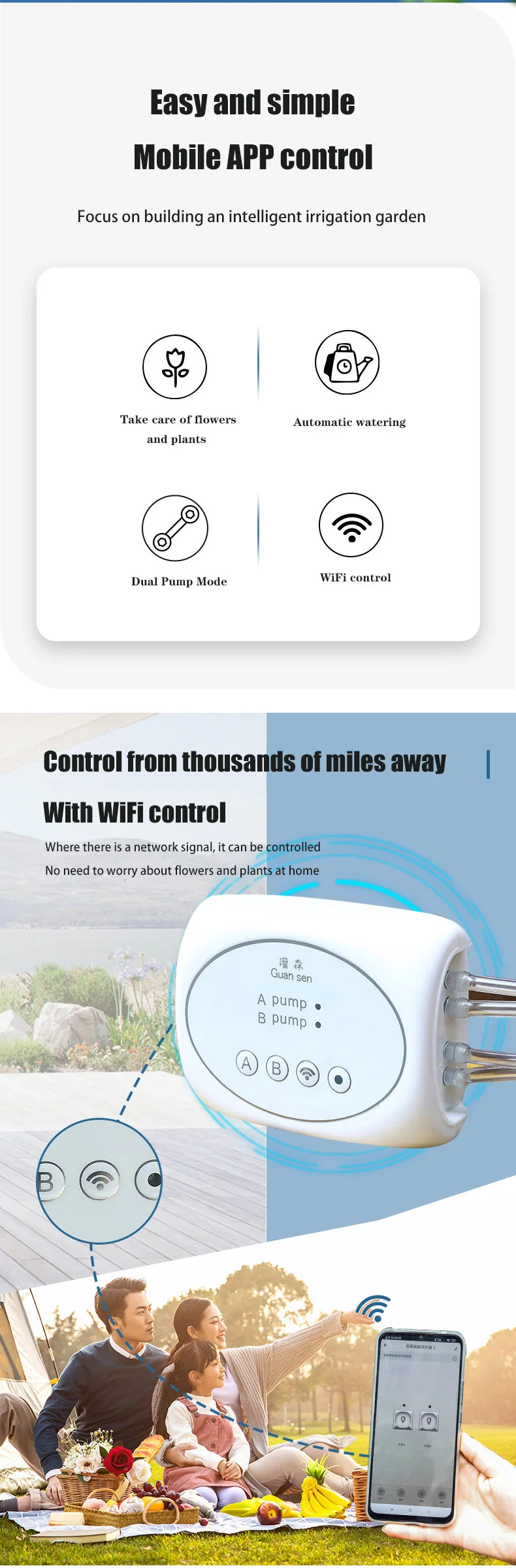WiFi Smart Garden Irrigation Controller, Automatic Drip Irrigation System Kit for Plants, Mobile Phone Control, Watering Timer Device