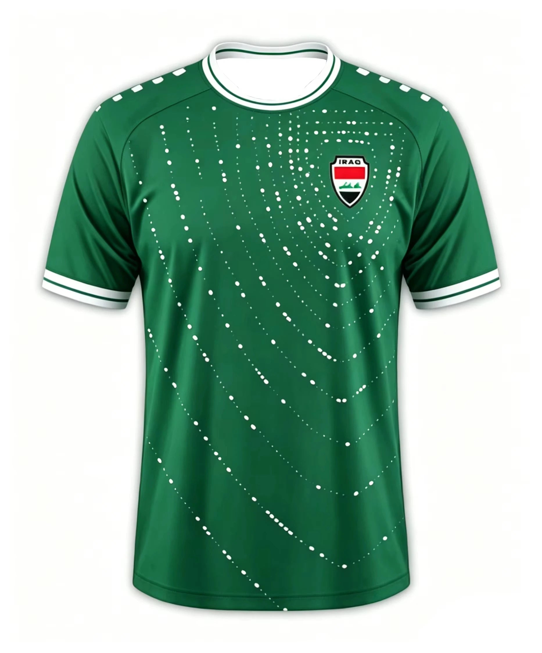 Maillot de football extérieur style Irak 2026, blanc avec bordures noires et motif à pois, haut de sport léger et respirant pour homme